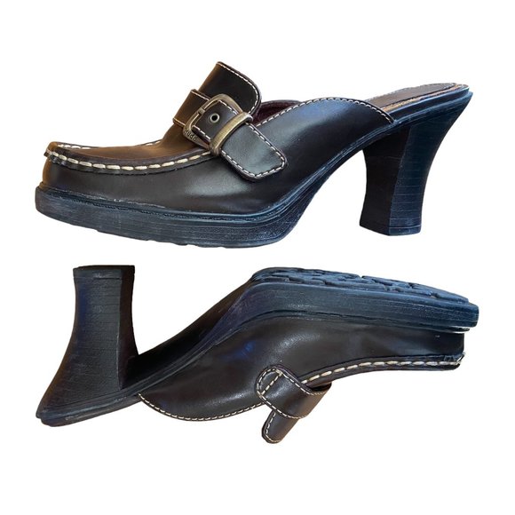 Vintage Mudd Y2K Faux Leather Chunky Block Heel Slide Slip On Mules Shoes-7.5 - Picture 4 of 11